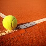 Une balle de tennis sur un terrain